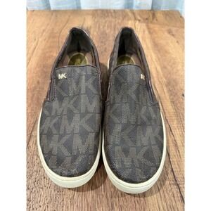 Michael Kors Monogram Keaton Slip On Sneakers Brown Womens Size 8.5M MK Logo